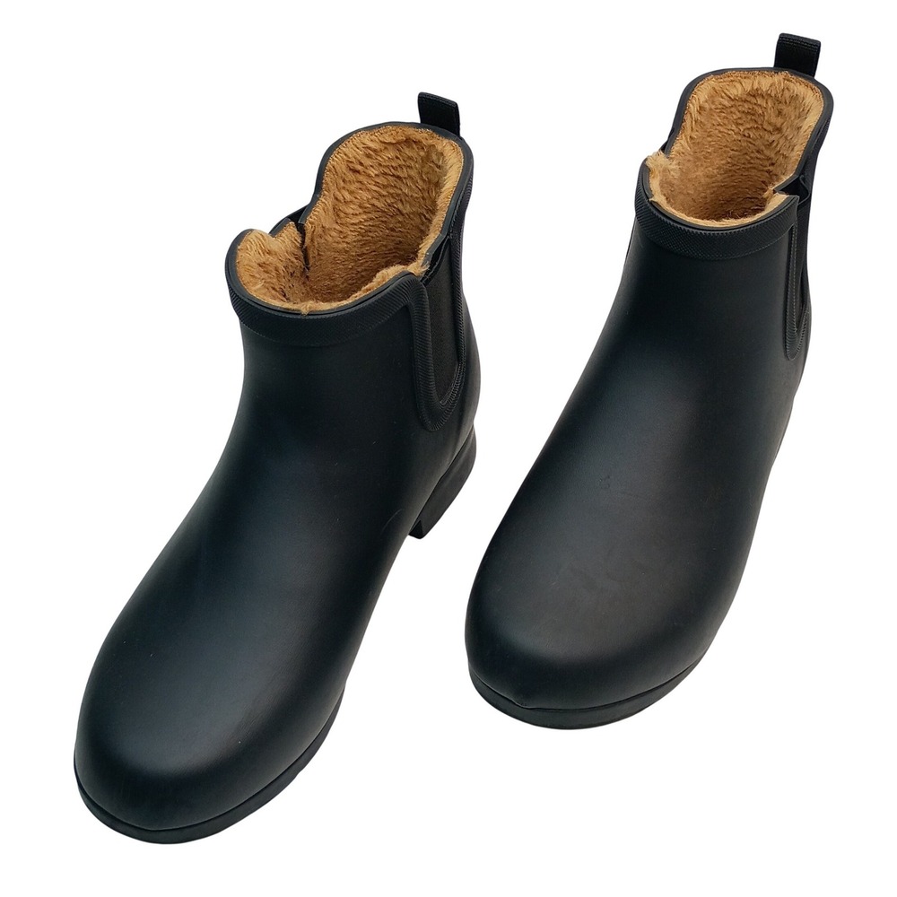 Chooka Plush Chelsea Rain Boots Women Size 10 Black Waterproof Faux Fur Lined